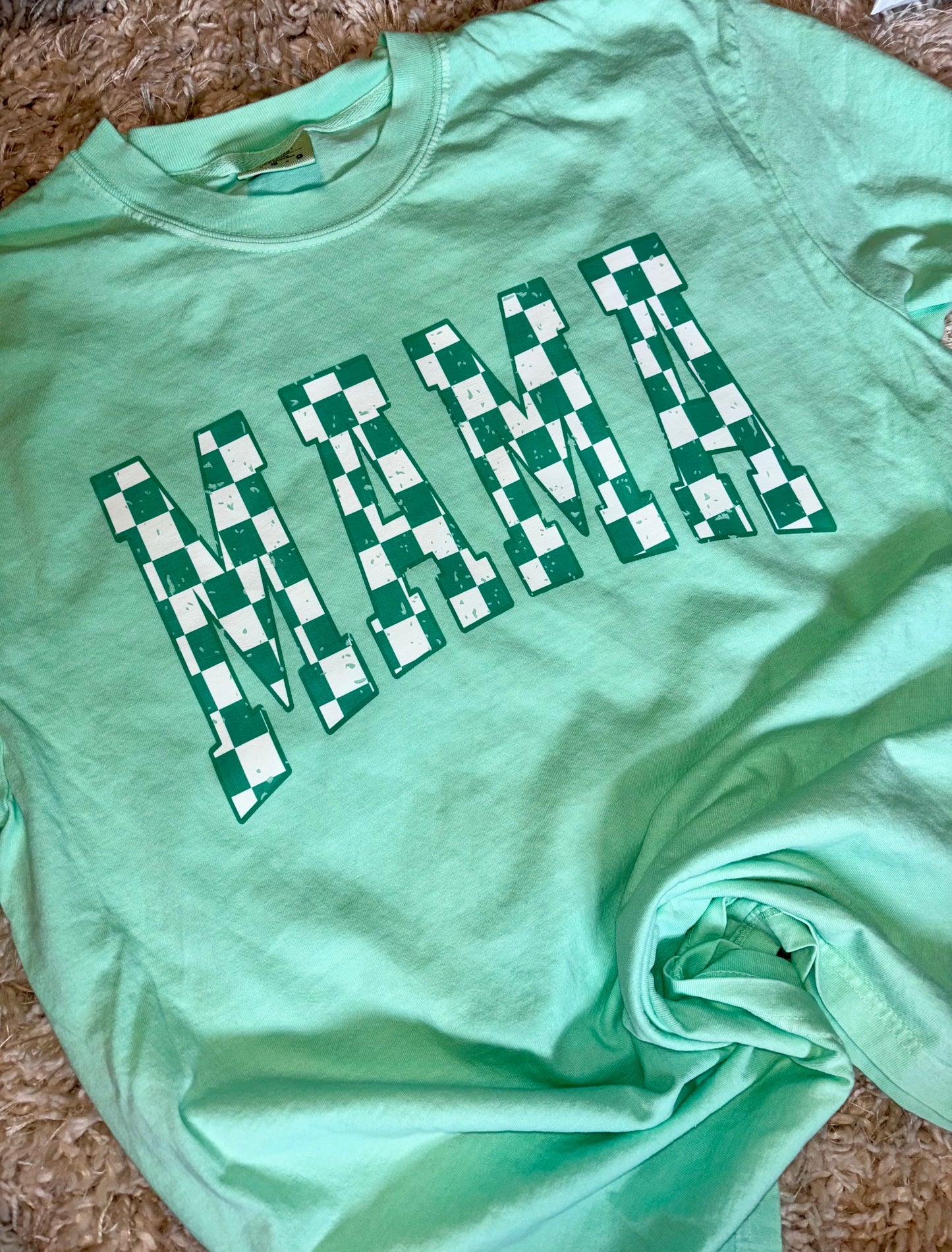 Teal Checkered Mama Comfort Colors, DOTD