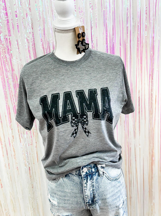 Mama Checkered Bow Tee